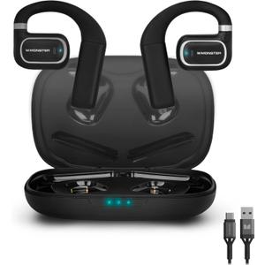 Monster Clarity Air 2.0 Open Ear Wireless Earbuds, Air Conduction, Touch Controls, Built-in Microphone, 28H Playtime, Lightweight Comfortable Fit, Built-in Ear Hooks, Running & Workout Earbuds