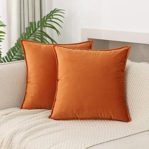 JIAHANNHA Velvet Orange Throw Pillow Covers Pack of 2 Decorative Soft for Couch Sofa Bedroom Livingroom Car 16×16 Inches