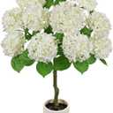 Hollyone Artificial Hydrangea Tree 3FT White Hydrangea Artificial Flowers Tree in Pot Fake Hydrangeas Plants & Flowers in Planter Greenery Potted Plant Indoor Outdoor Front Door Porch Home Decor