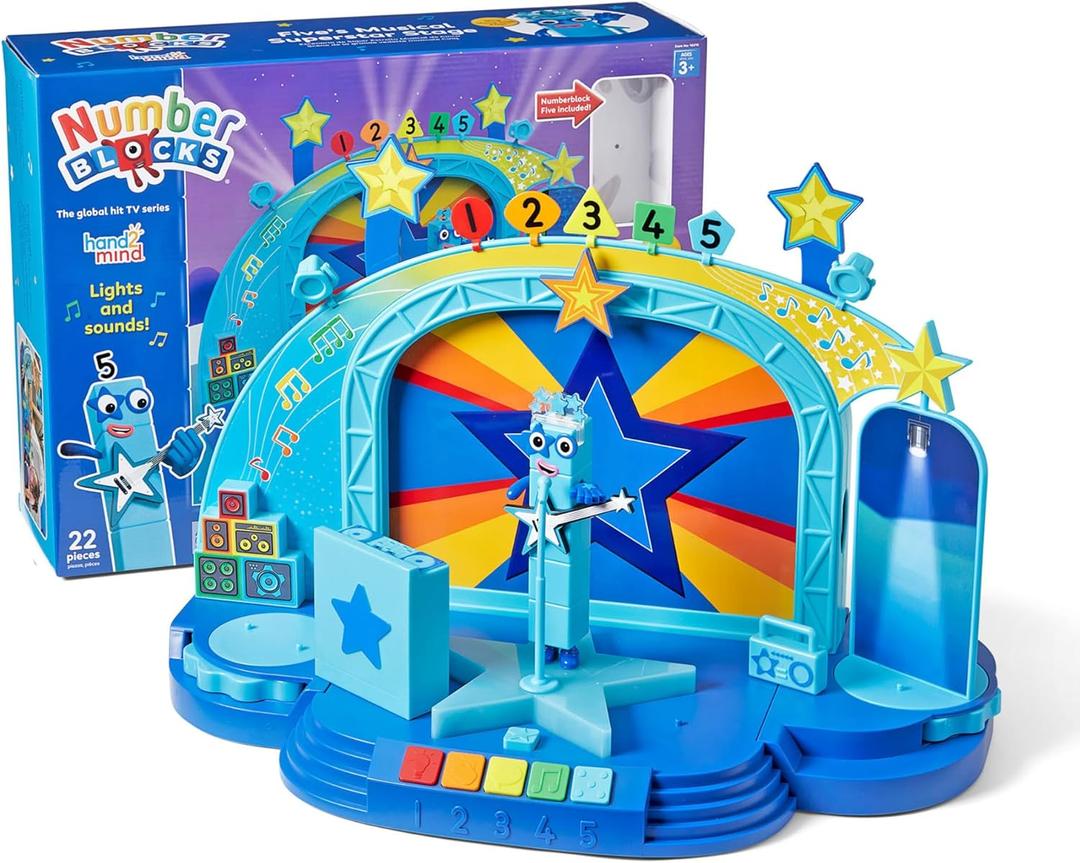 hand2mind Numberblock Fives Musical Superstar Stage, Play Figure Playsets, Toddler Music Toys, Number Toys, Counting Toys, Math Toys for Kids 3-5, Preschool Learning Toys, Birthday Gifts for Kids
