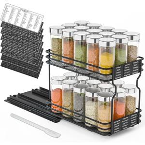 SpaceAid Pull Out Spice Rack Organizer for Cabinet, Heavy Duty Slide Out Seasoning Kitchen Organizer, Cabinet Organizer, with Labels and Chalk Marker, 6.5" W x10.75 D x8.5 H, 1 Drawer 2-Tier