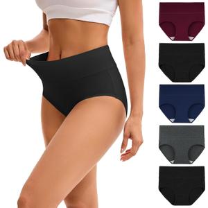 INNERSY Women's High Waisted Underwear Cotton Panties Regular & Plus Size 5-Pack (Large)