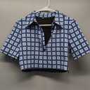 Zara Retro Geometric Floral Polo Collar Cropped Top Shirt M