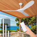 52 Inch White Ceiling Fan No Light Wood Outdoor Ceiling Fans for Patios Living Room Bedroom Dc Reversible Modern Outside Waterproof Ceiling Fan Without Light with Remote Control (White Blades + White Body)