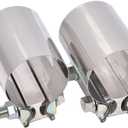 2 inch Exhaust Clamps, 2" Exhaust Lap Joint Butt Clamps, T304 Stainless Steel Band Clamp w/ High Grade Bolts(2 Pieces)