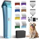 Professional Dog Grooming Clipper with Replacement Blade, 5-in-1 Adjustable A5 Blade Cordless Pet Grooming Kit 2 Speed Trimmer Hair Shaver with Detachable Metal Combs Nova for Animal Horse (Blue)