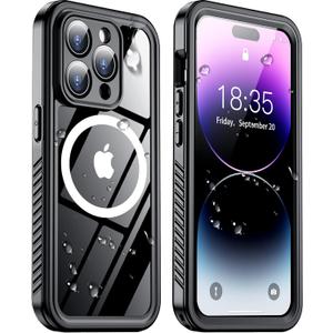 Temdan Magnetic for iPhone 14 Pro Case Waterproof,Built-in Screen Protector[IP68 Underwater][Upgrade Military Dropproof][Compatible with MagSafe] Full Body Shockproof for Phone Case 6.1'' - Black