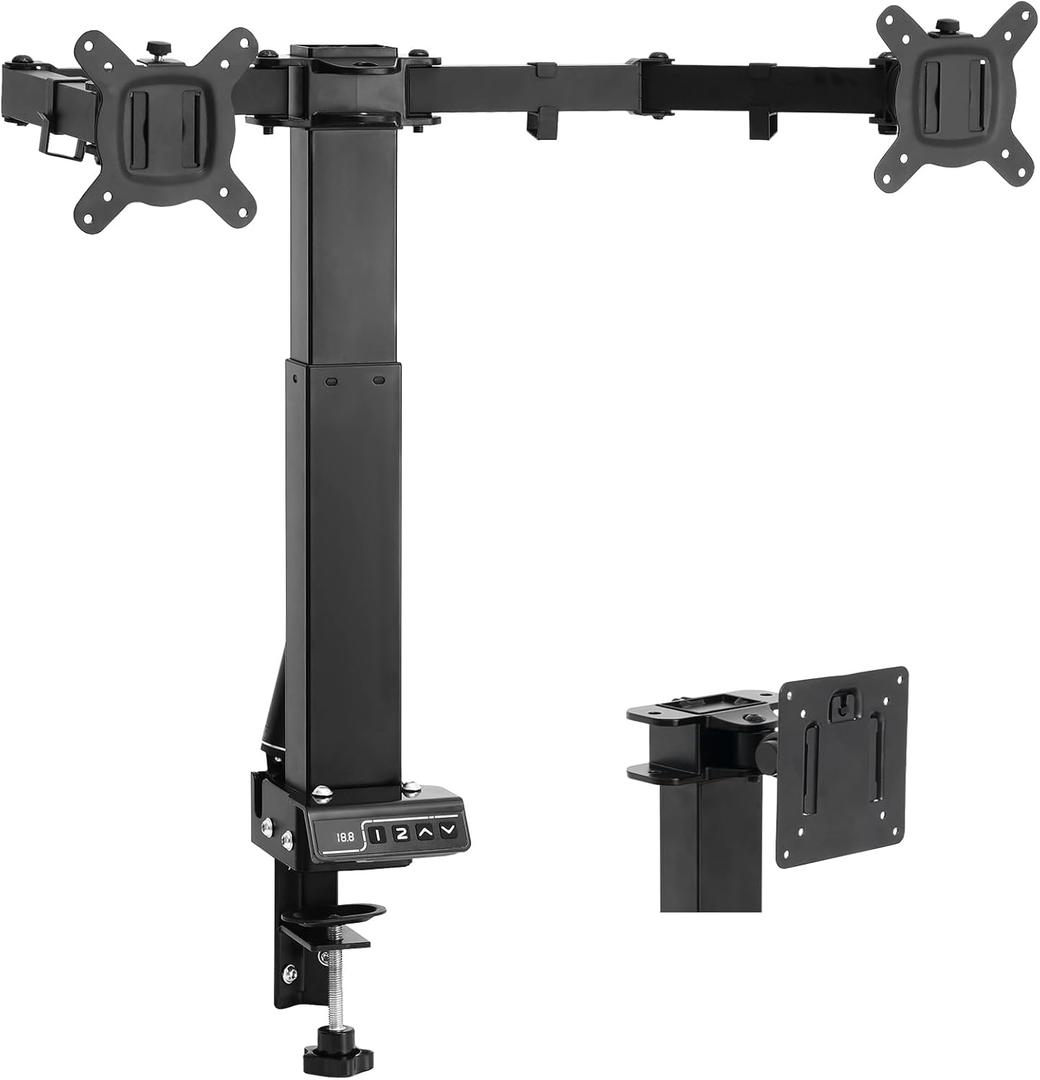 TOPSKY Adjustable Electric Monitor Desk Mount Fits Up to Dual 32 Inches 19.8lbs or Single 49 Inches 33lbs Computer Screens, Adjustable Swivel, Tilt, Rotate, VESA 75x75mm or 100x100mm MMT00.01 (Black)