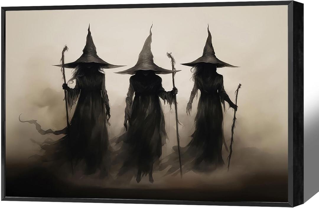 HQPCNGZ Vintage Three Terrifying Witches Posters Halloween Canvas Wall Art Horror Forest Gothic Darkness Preppy Room Aesthetic Prints Painting For Home Bedroom Dorm Wall Decor 12x16in Unframed