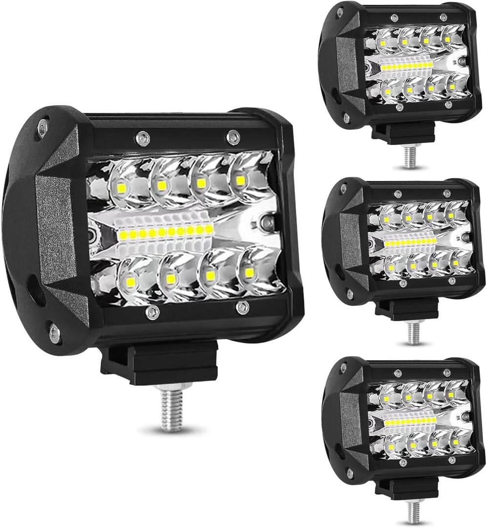 LED Light Pods for Trucks, 4 Inch LED Light Bar 60W Spot Flood Combo Driving Fog Off Road Lights Work Light 24V 12V for Motorcycles Pickup SUV ATV UTV Boat(4Pack)