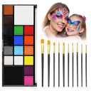 Face Paint Body Paint Kit for Kids Adults-Washable 18 Colors Face Painting Kit with 10 Brushes, Non-Toxic, Skin Safe, Water-Activated for Halloween Makeup Cosplay Costume Party