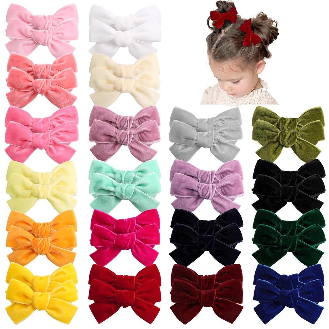 Oaoleer 40Pcs 3.5Inch Hair Bows for Toddler Girls, Velvet Neutral Pigtail Bows Alligator Clips Hair Barrettes Accessories for Baby Little Girls Kids in Pairs