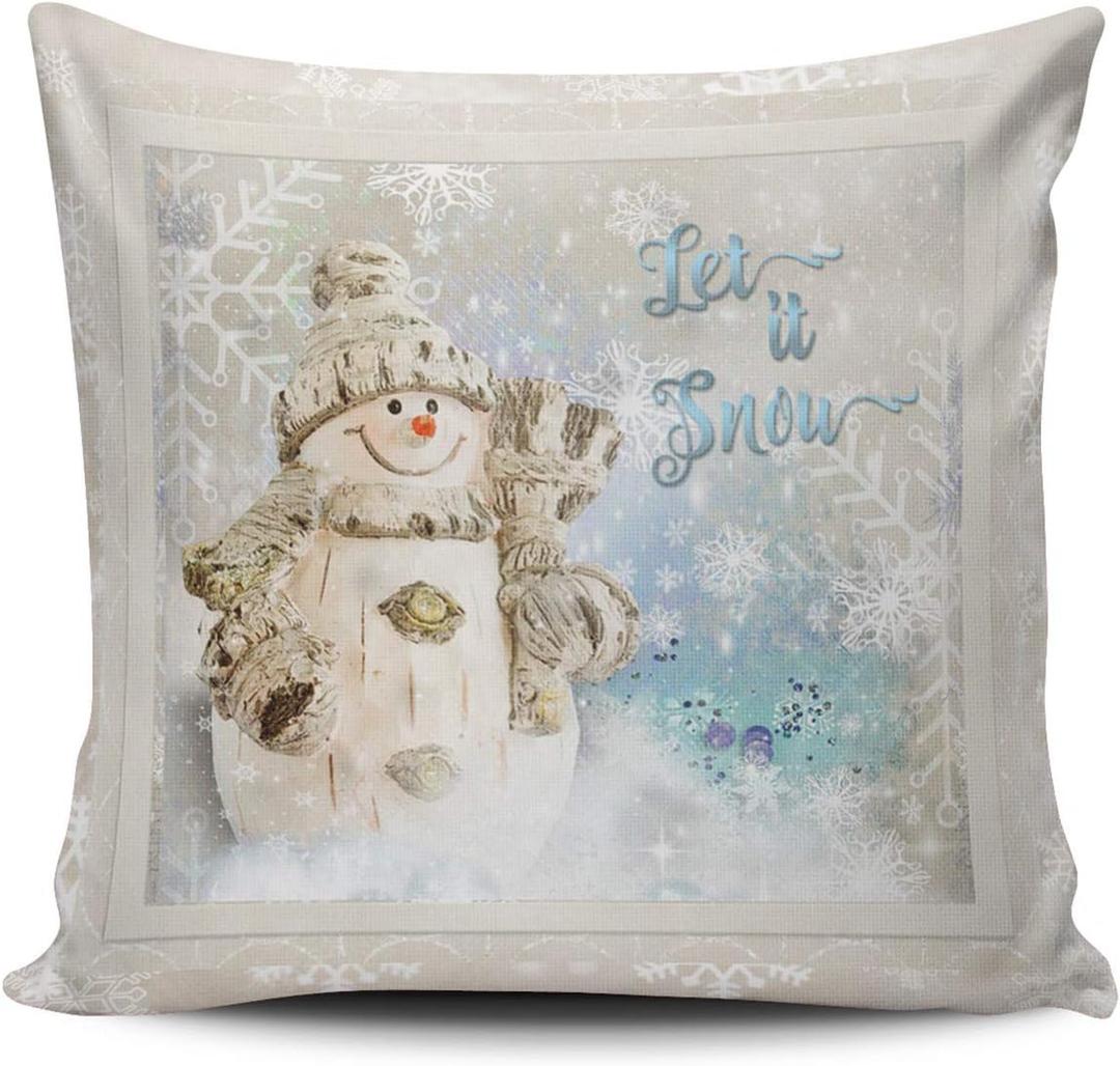 ONGING Decorative Throw Pillow Case Gray Blue and Ivory Christmas Cute Snowman with Snowflakes Pillowcase Cushion Cover One Side Design Printed Square Size 20x20 inch (Multi 04)