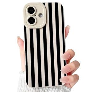 NITITOP Compatible for iPhone 17 Case Cute Stylish Line Stripe Pattern Design for Women Girls Soft TPU Shockproof Full Camera Protective Phone Cover - White Black