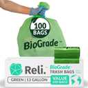 Reli. Biodegradable 13 Gallon Trash Bags | 100 Count | ASTM D6954 | Green | Eco-Friendly | Oxobiodegradable Under Certain Conditions 