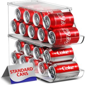 Sorbus Soda Can Organizer for Refrigerator - Stackable Holder Dispenser With Lid for Fridge, Pantry, Freezer - Holds 9 Cans Each, BPA-Free, Clear Design, Drink Organizer (2-Pack)