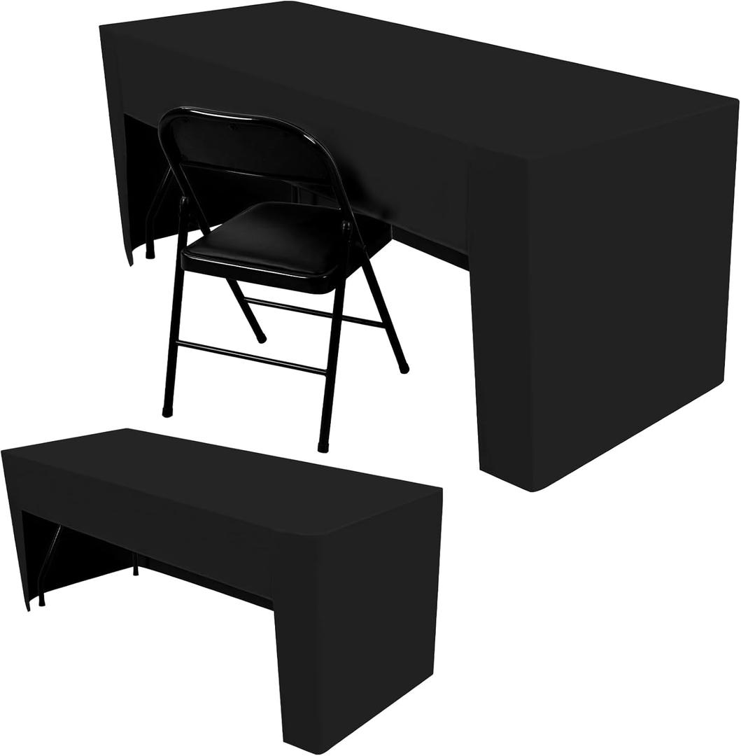 2 Pack Open Back Fitted Tablecloths, Black for 6ft Rectangular Table, Washable Polyester - Suitable for Party, Wedding, Trade Show, Dessert Table 2 Pack Open Back Fitted Tablecloths, Black for 6ft Rectangular Table, Washable Polyester - Suitable for Party, Wedding, Trade Show, Dessert Table