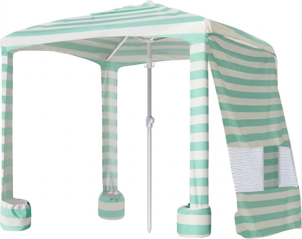 AMMSUN Beach Cabana, 6.5'6.5' Beach Canopy, Easy Set up and Take Down, Cabana Tent with Sand Pockets, Instant Sun Shade with Side Wall, Elegant Mint Stripes