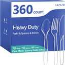 SACATR 360 Count Plastic Silverware Heavy Duty - Forks, Spoons, Knives, BPA-Free, Disposable Utensils Set, Plastic Cutlery Set, Plasticware for Wedding Party