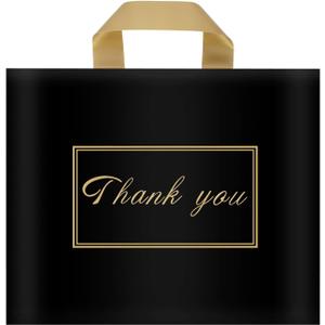 Thank You Plastic Shopping Bags for Small Businesses Extra Large Thick Bulk Merchandise Gift Bags with Handles for Customers Party Favors, Black 50 Pack