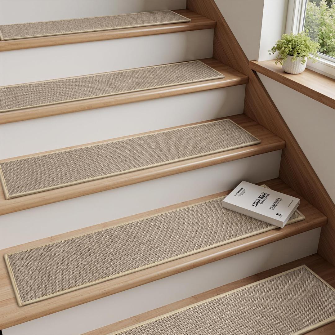 PADOOR Stair-Treads Non Slip 15PCS, Stair Treads for Wooden Steps Rubber Backing Indoor, Stair Carpet Residue Free, Stair Runner Durable Stair Rug for Kids and Dogs 8"x30" Beige