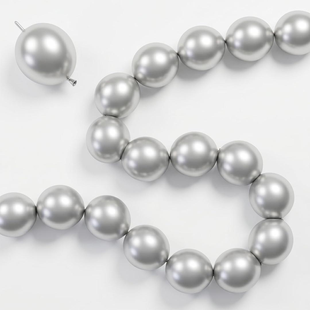 Silver Link Balloons, 60PCS Linking Balloons with Tail for Balloon Wall Arch and Chains, Quick Linkable Balloon for Wedding Birthday Baby Shower Engagement Graduation Party Decorations (6inch)