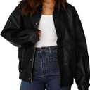PRETTYGARDEN Women's Faux Leather Motorcycle Jacket Trendy Fall Spring Clothes Oversized Zip Up Winter Coat Outerwear (Medium, Black)