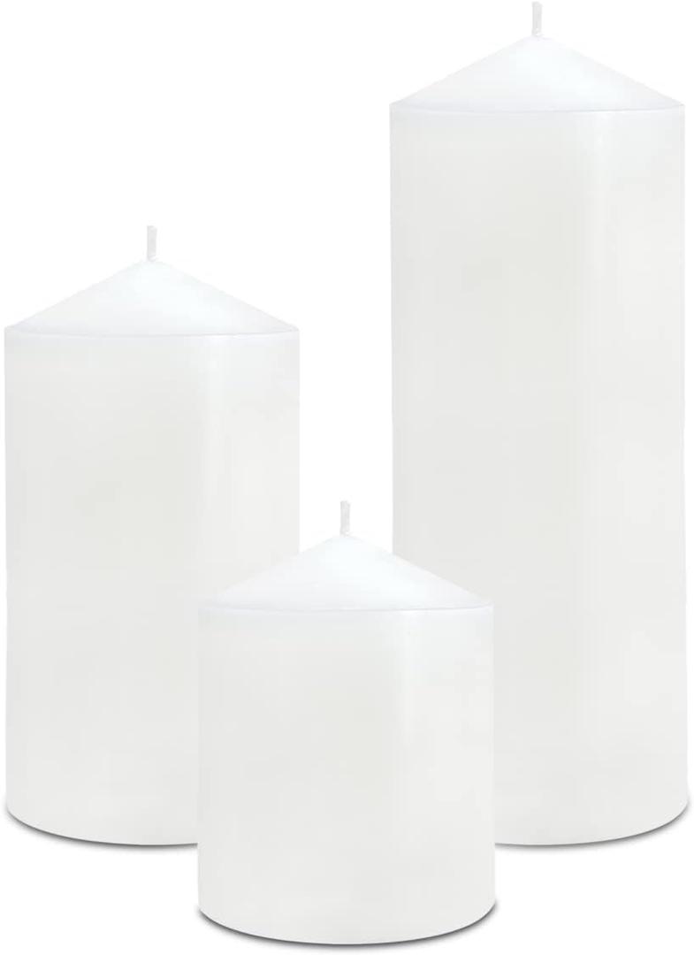 Pillar Candles 3 x 4, 6, and 8 inches, Large Handmade Candles Set of 3, Decorative Candles for Wedding, Home Decoration, Dinner, Church, (White)