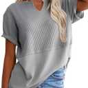 SHEWIN Womens Casual V Neck Waffle Knit Tops Short Sleeve T Shirts Loose Blouses