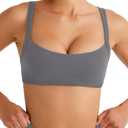 Olmlmt Wireless Padded Sports Bras for Women Adjustable Strap Square Neck Yoga Athletic Workout Crop Top (Small, #1graphite Grey)
