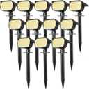 Solar Spot Lights Outdoor Waterproof IP65, 12 Pack Landscape Spotlights with 46 LEDs, 3 Modes Auto On/Off Solar Powered Flood Lights for Outside Pathway, Yard, Garden, Walkway (Warm White)