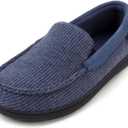 ULTRAIDEAS Men's Moc-Toe Slippers Loafer House Shoes Indoor Outdoor Memory Foam with Breathable&Warm Knit Upper (9, Aegean Blue)
