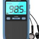 Portable AM/FM/SW Radio With Best Reception - 900mAh Walkman With LCD Display, Digital Tuner and Presets - Pocket Radio With Rechargeable Battery and Headphones for Walking (Blue)