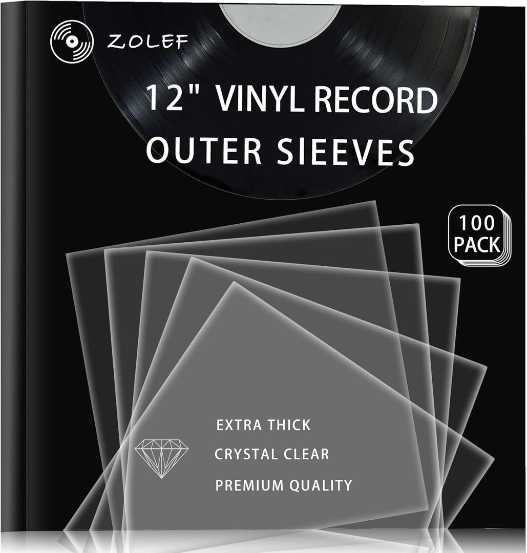 Vinyl Record Outer Sleeves 100 Pack for 12 inch Records, loose fit, Clear Cover Protective, 3mil+ Thick, Fit for Single & Double LP Storage
