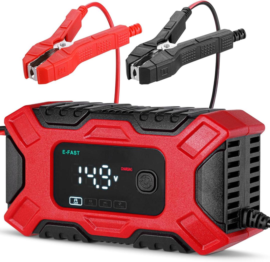 Car Battery Charger (12V / 6A), Automotive Trickle Charger for Lead Acid Batteries, Smart LCD Display w/ 4 Charging Modes, Automobile Maintainer for Car, Motorcycle, Lawn Mower, RV & ATV