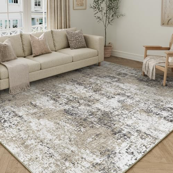 PureCozy Washable Brown Area Rug 6x9 Modern Abstract Living Room Large Carpet Bedroom Neutral Soft Throw Rug Low Pile Non Slip Indoor Contemporary Floor Cover for Dining Room Office