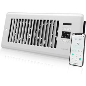 Super Quiet Register Booster Fan for 4" x 10" Register Holes, Smart Register Vent with Dual Intelligent Thermostat and WIFI App Control, Heating Cooling AC Vent Fan (White)