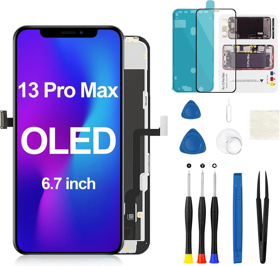 OLED for iPhone 13 Pro Max Screen Replacement 6.7 inch [OLED, NOT LCD], Full HD Digitizer Frame 3D Touch Display Full Assembly Model A2643 A2641 A2644 A2645 A2484 with Repair Tools Kit