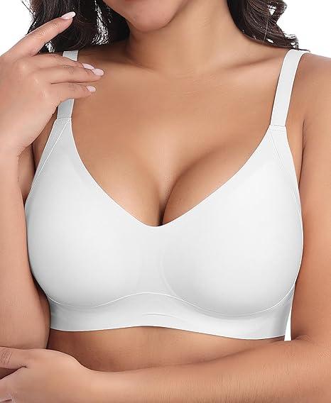 Ganado Seamless Wireless Bras for Women Full Coverage No Underwire Supportive Bras Padded T Shirt Bra Comfort Bralette White Large (White, L)