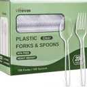 [200 Count] Disposable Plastic Silverware, Heavy Duty Forks and Spoons Set, Durable Plastic Utensils Cutlery Set for for Parties, Picnics, Big Event, Daily Use - Bpa free
