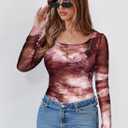 Pink Queen Mesh Top for Women Long Sleeve See Through Shirt Scoop Neck Sheer Blouse (Pink, XL)