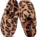 Snug Leaves Women's Fuzzy Scuff Slippers Soft Comfy Memory Foam Non-slip Indoor House Shoes (Cheetah Pink, Size 9-10)