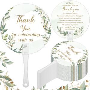 100 Pcs Wedding Hand Fans for Guests Bulk Decorative Plastic Handheld Wedding Favor Fans with Handle Thank You for Celebrating with Us for Ceremony Bridal Shower Party Decor(Leaf)