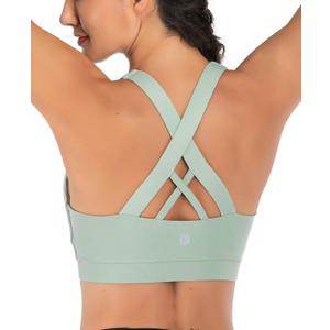 RUNNING GIRL Sports Bra for Women, Criss-Cross Back Padded Strappy Sports Bras Medium Support Yoga Bra with Removable Cups (A-green)