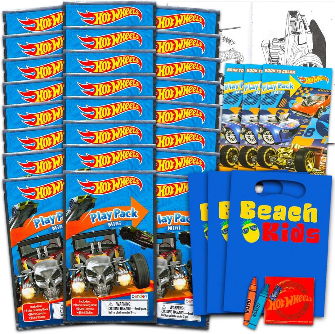 Hot Wheels Mini Party Favors Set for Kids - Bundle with 24 Mini Hot Wheels Grab n Go Play Packs with Coloring Pages, Stickers, More (Hot Wheels Birthday Party Supplies)