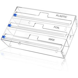 Acrylic Wrap Dispenser with Cutter, 3 in 1 Kitchen Roll Holder Drawers Organizer Box for Plastic Wrap, Parchment Paper, Aluminum Foil Or Wax Paper