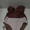 Aleumdr Women's Textured Tankini Swimsuits Tummy Control Ruched U-Wire Cutout Two Piece Bathing Suits with Bottom (Brown, L)