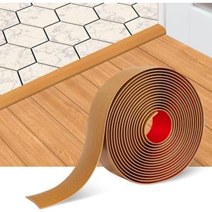 Floor Transition Strip Self Adhesive Floor Cover Strips Laminate 2" Wide Vinyl Flat Divider Transitions Elegant Wood Grain Design (5cm, 20Ft, Light Brown)