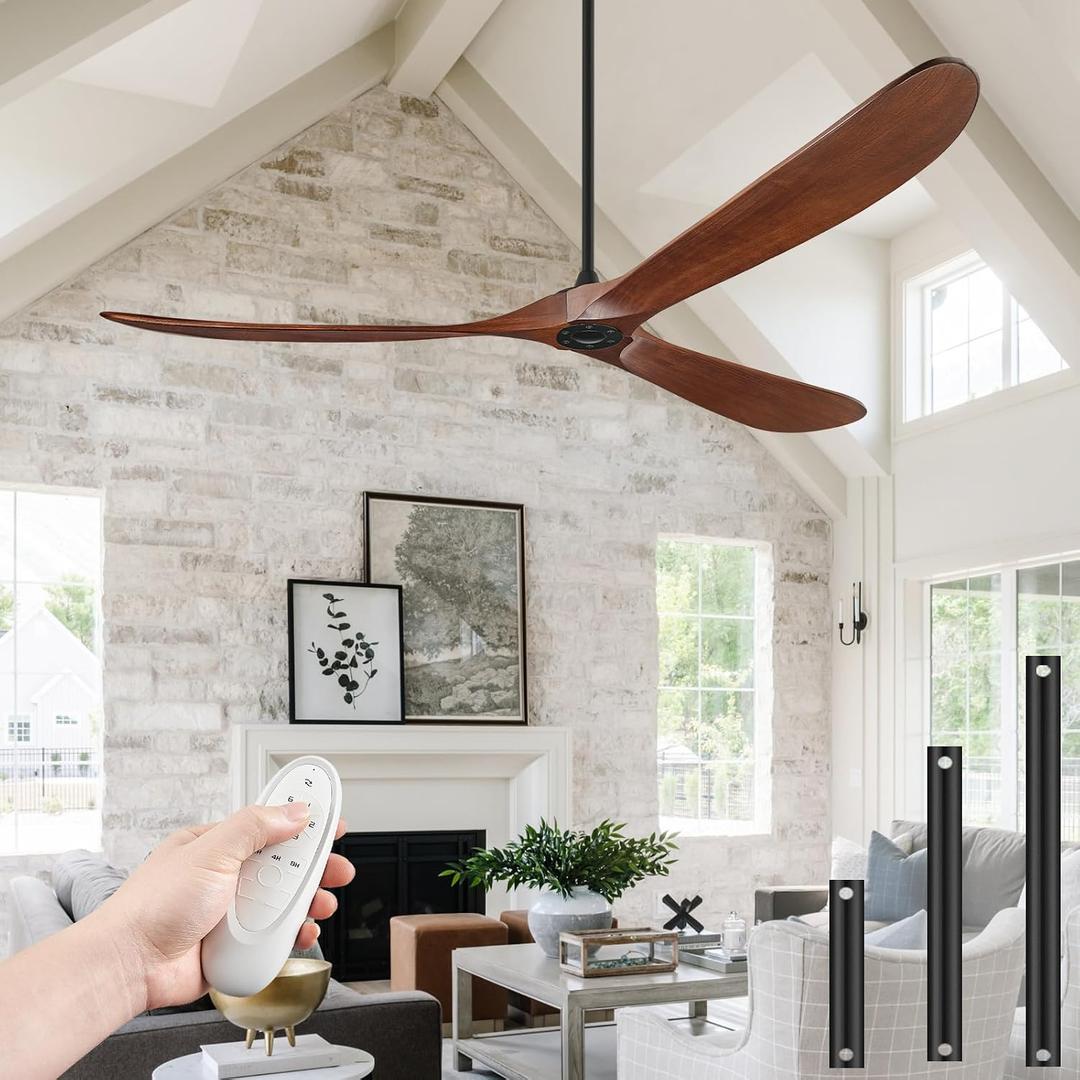 Ceiling Fans No Light, 84 Inch Extra Large Ceiling Fan with Remote, 3 Wood Blades DC Motor, High CFM,Propeller Outdoor Ceiling Fan for Patios Bedroom,Deep Walnut