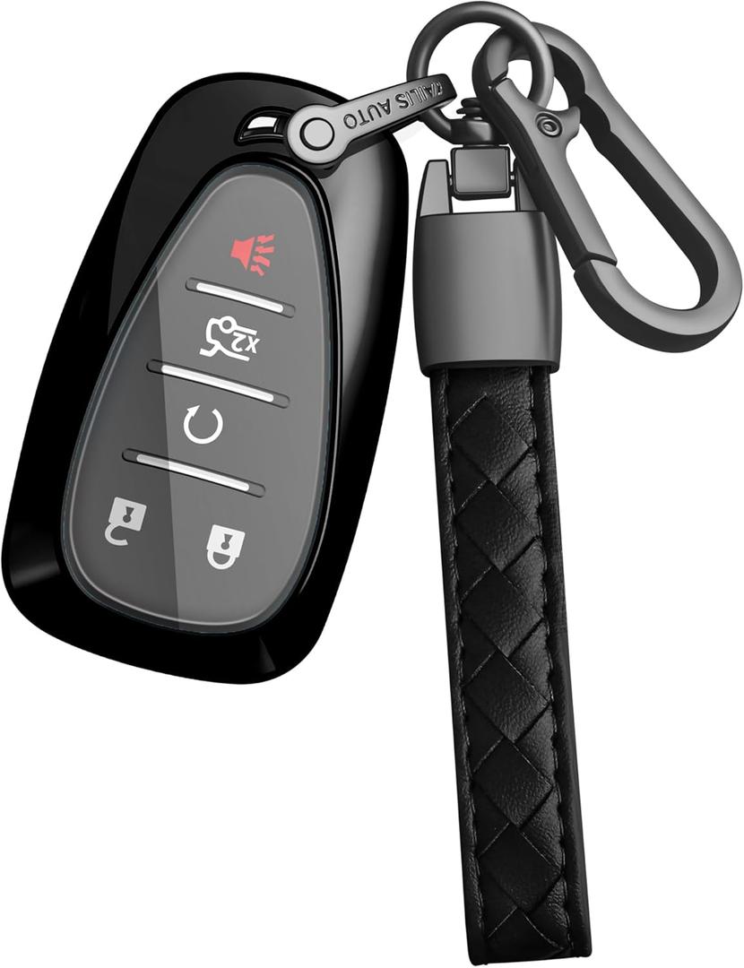 Sindeda for Chevrolet Key Fob Cover With Keychain Soft TPU Full Protection Key Shell Case Compatible with Chevrolet 2016-2025 Chevy Malibu Camaro Cruze Traverse Sonic Volt Bolt Equinox-Black